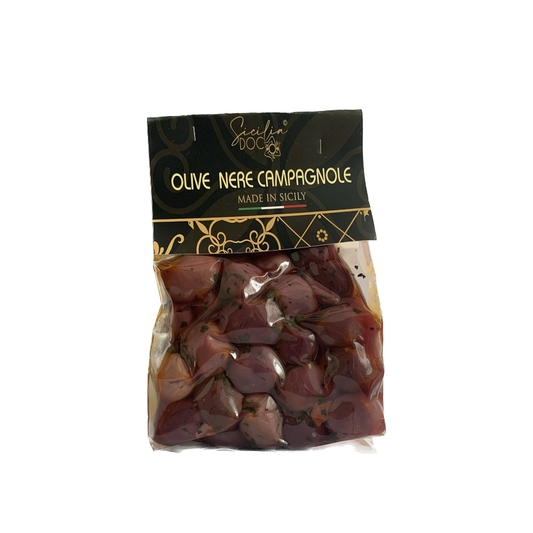 Olives noires siciliennes assaisonnées 350g